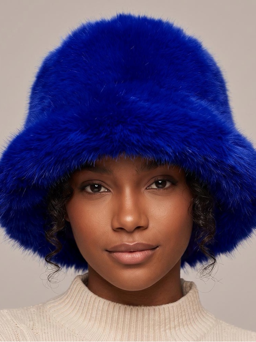 Faux Fur Bucket Hat in Cobalt Blue